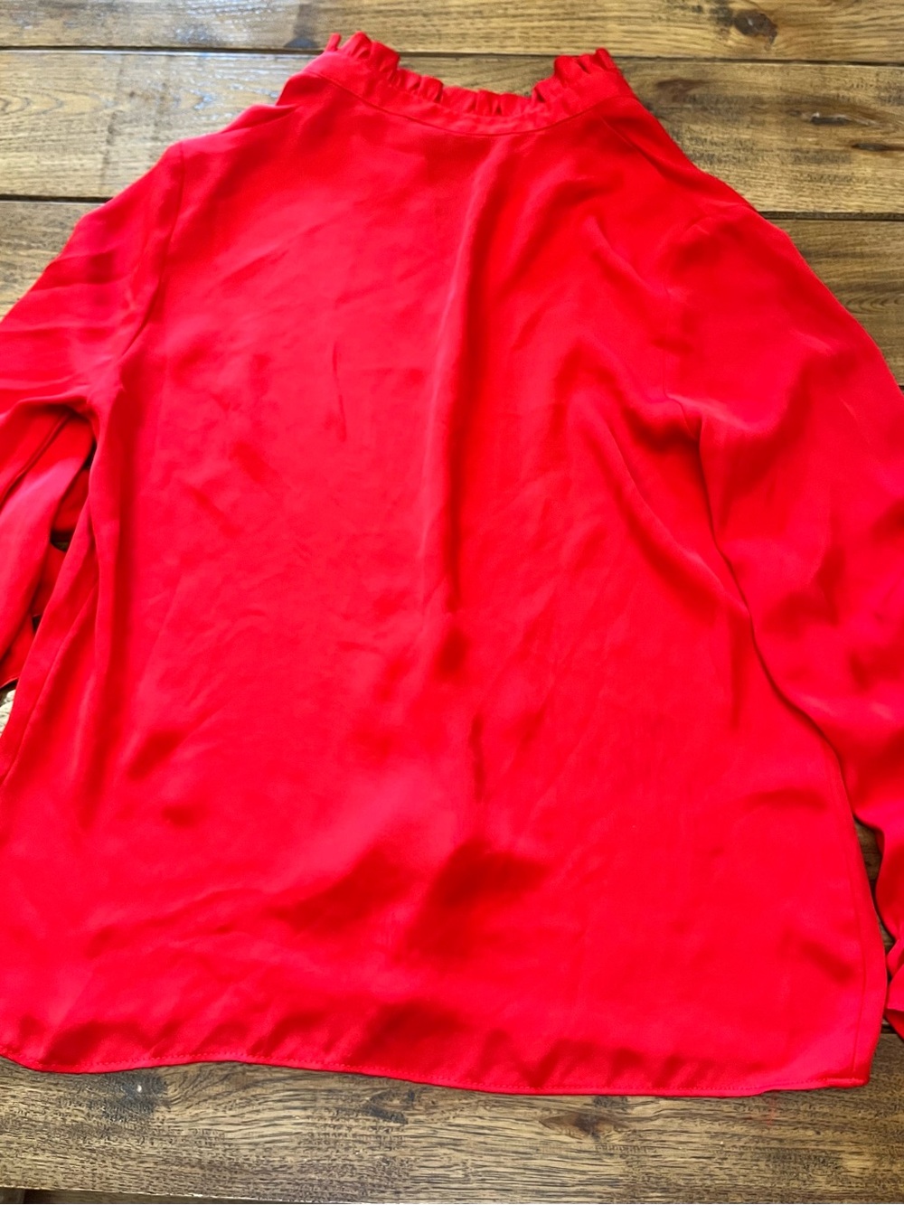 Zara Bright Red Ruffle-Neck Button-Front Shirt - Picture 7 of 8